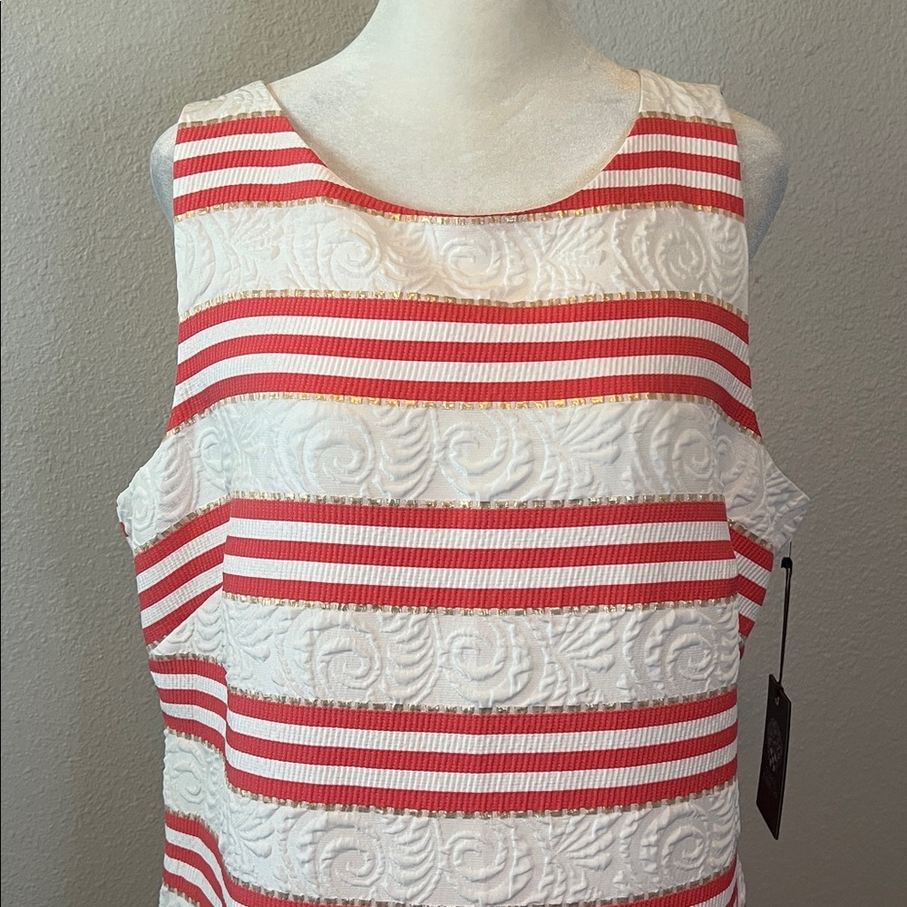 Vince Camuto White/Coral Textured Sheath Dress Size 16 NWT